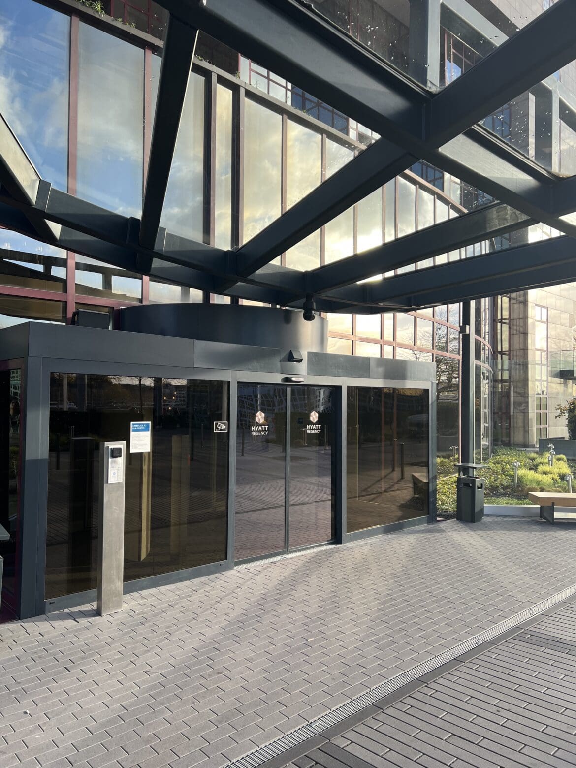 a glass doors in a building