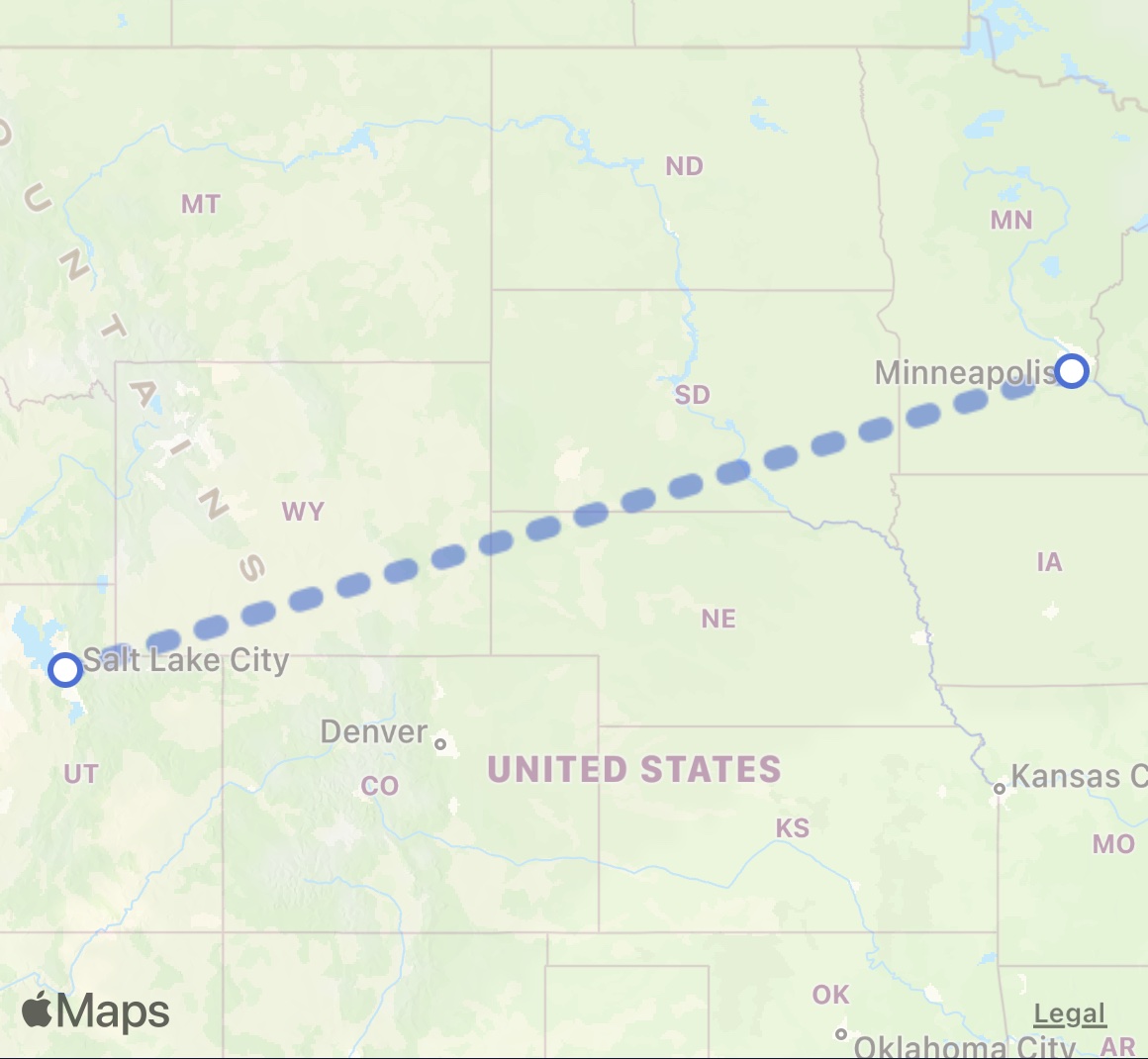 Flight Route MSP to SLC