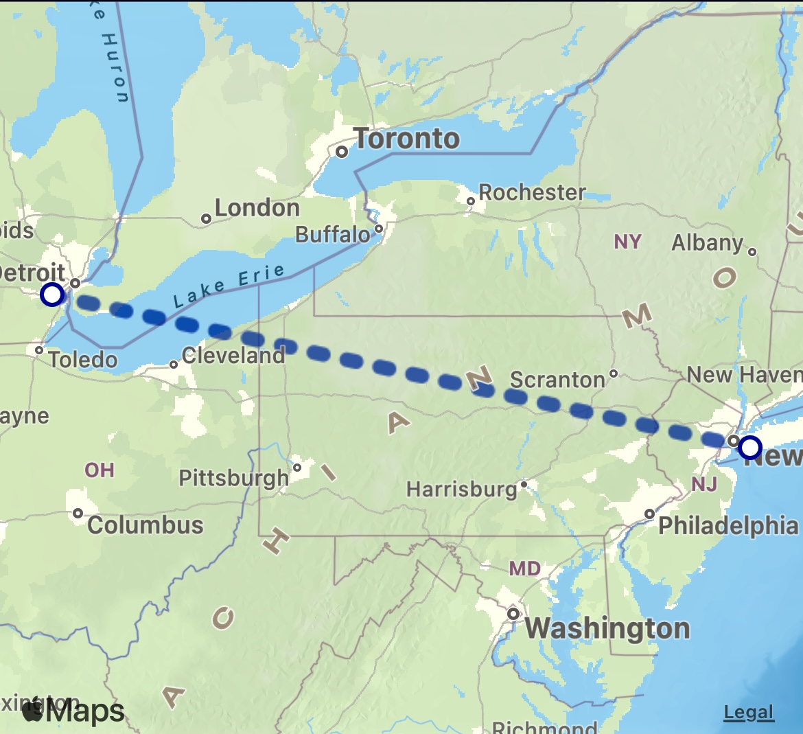 JFK to DTW Flight Map