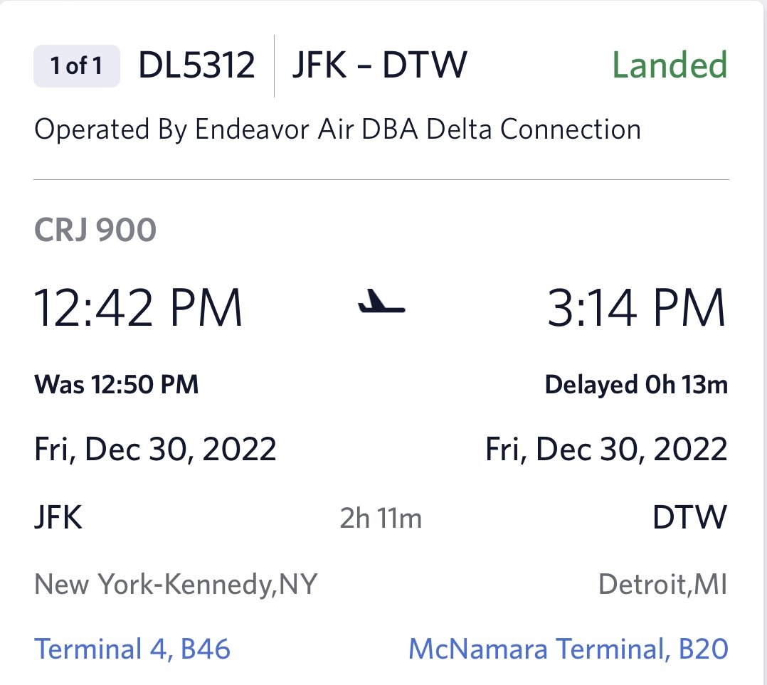 JFK to DTW Flight