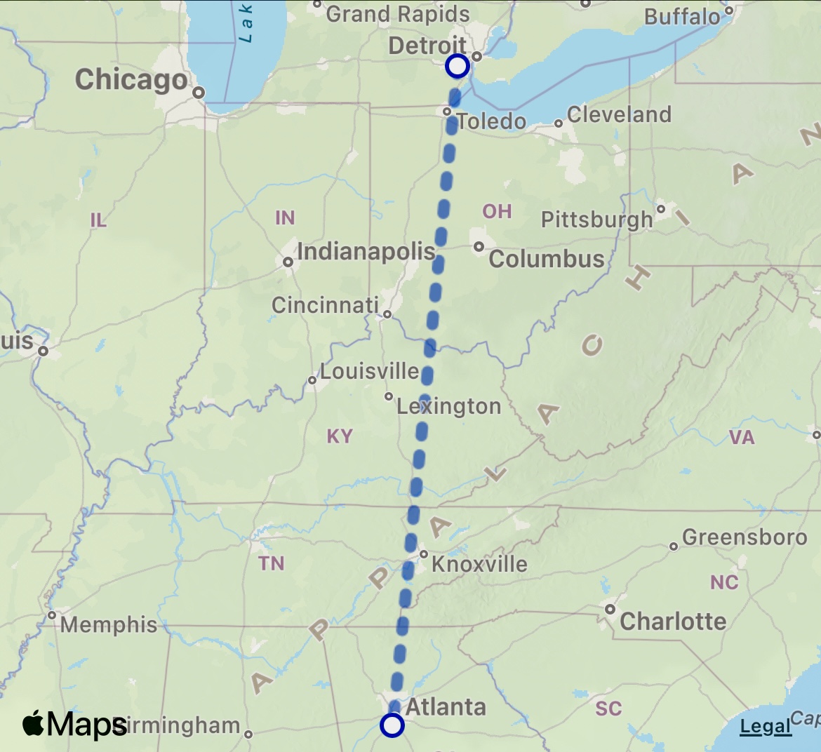 DTW to ATL Map