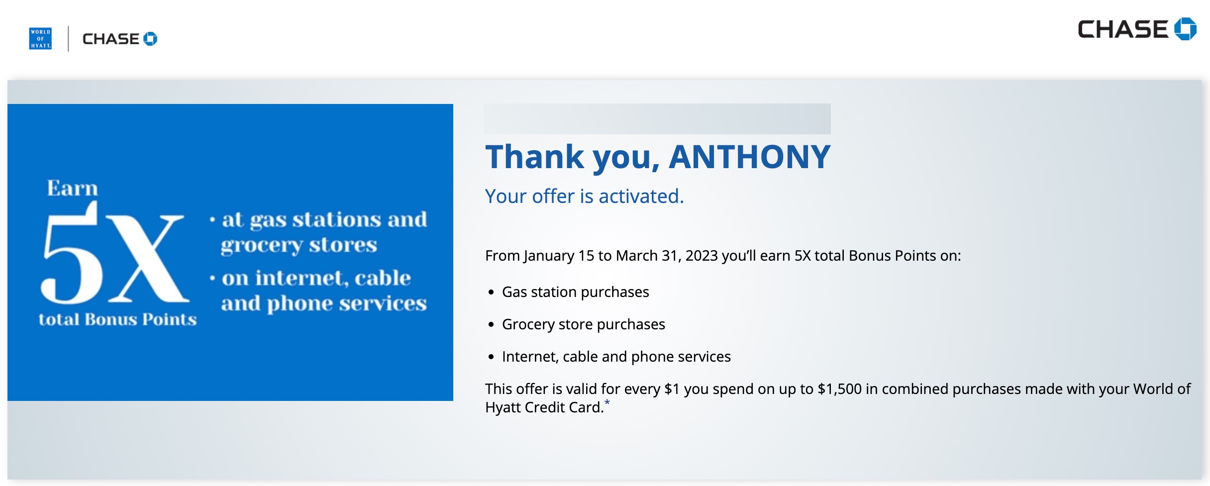 Chase Offer Hyatt