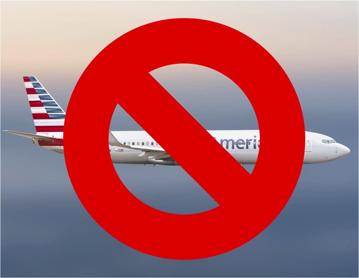 No American a red circle with a sign around an airplane
