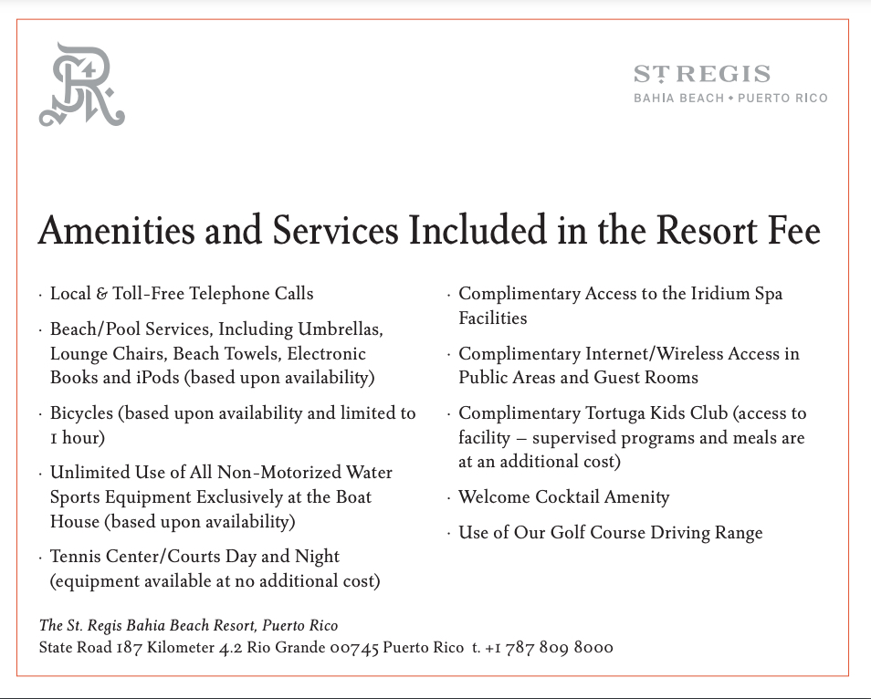 St Regis Resort Fee