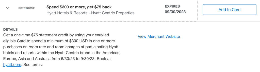 Hyatt Centric Amex Offer