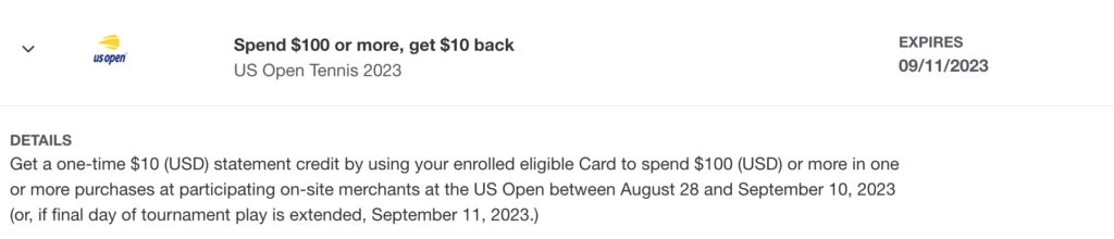 Amex Offers US Open