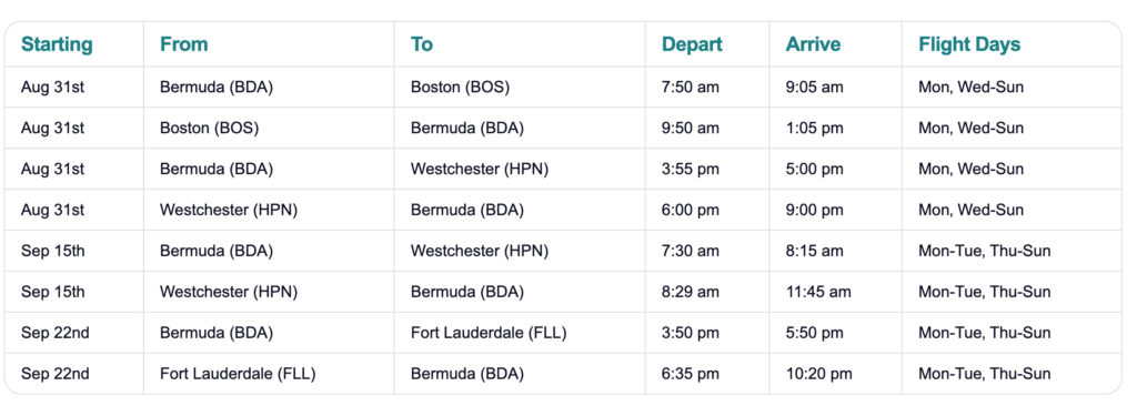 BermudAir Schedule
