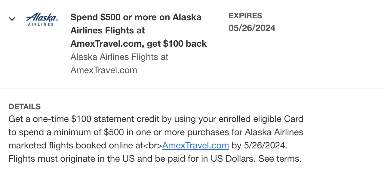 Amex Offer Alaska Airlines