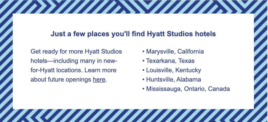 Hyatt Studios Locations