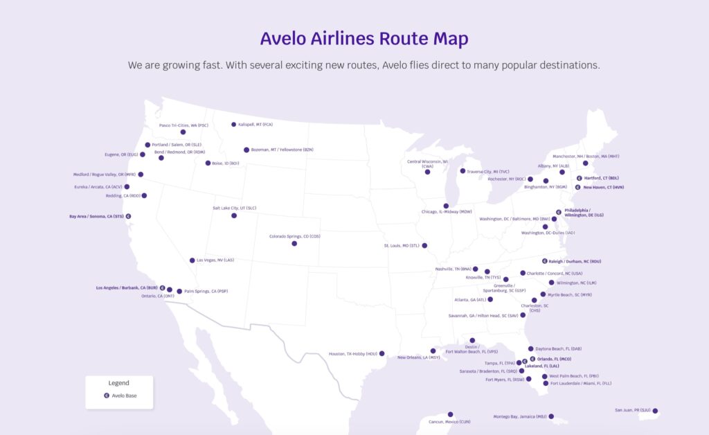 Avelo Route Map