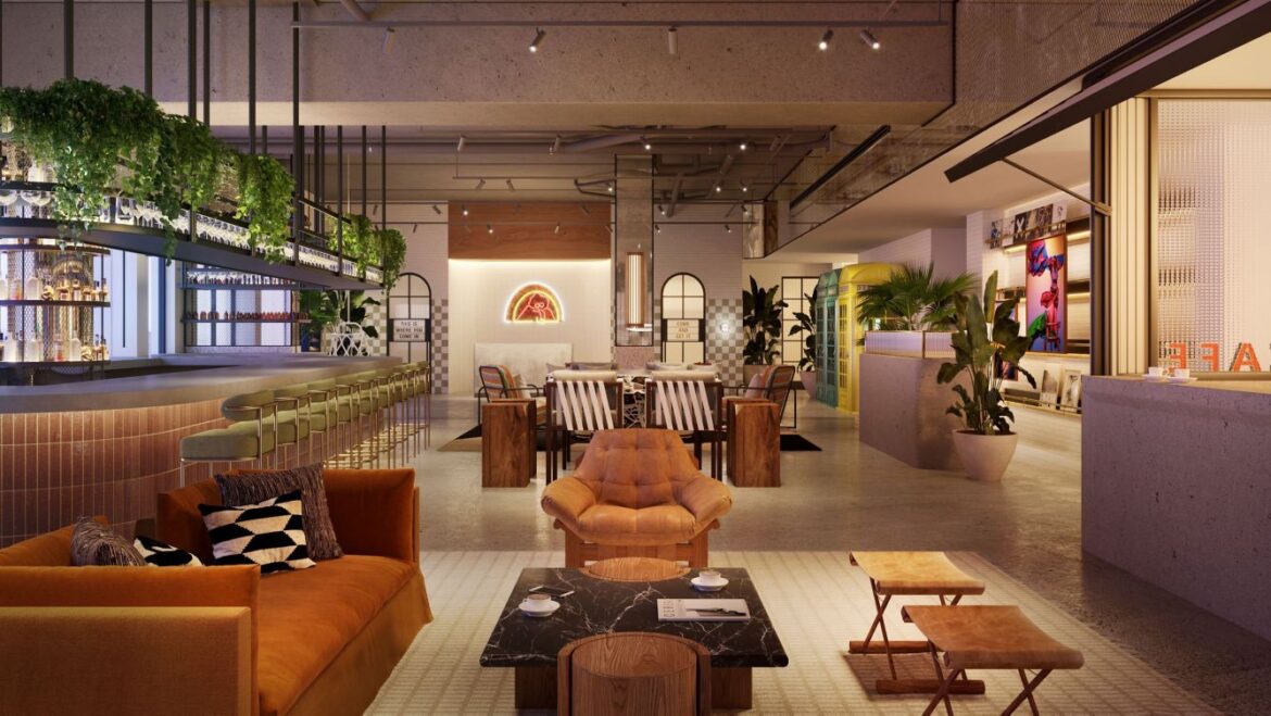 a room with a large table and chairs