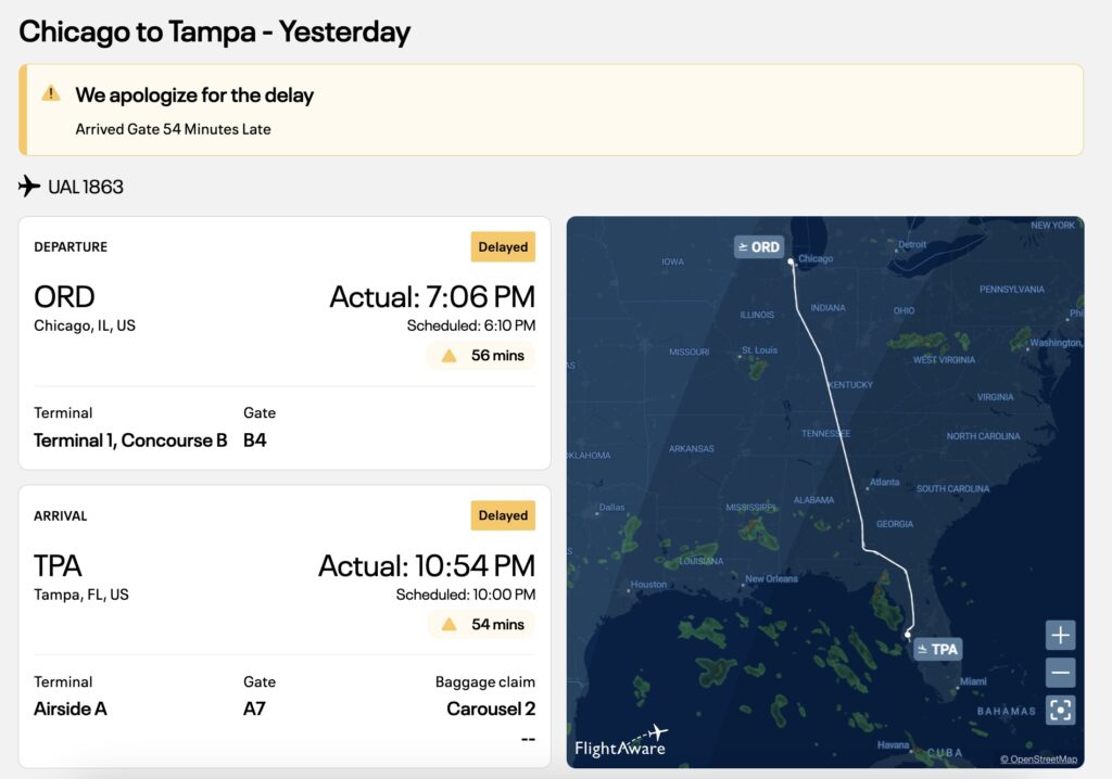 UA ORD to TPA Status