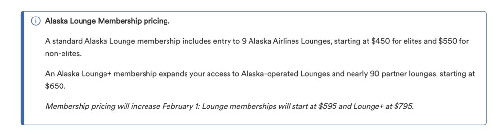 Alaska Lounge Pricing