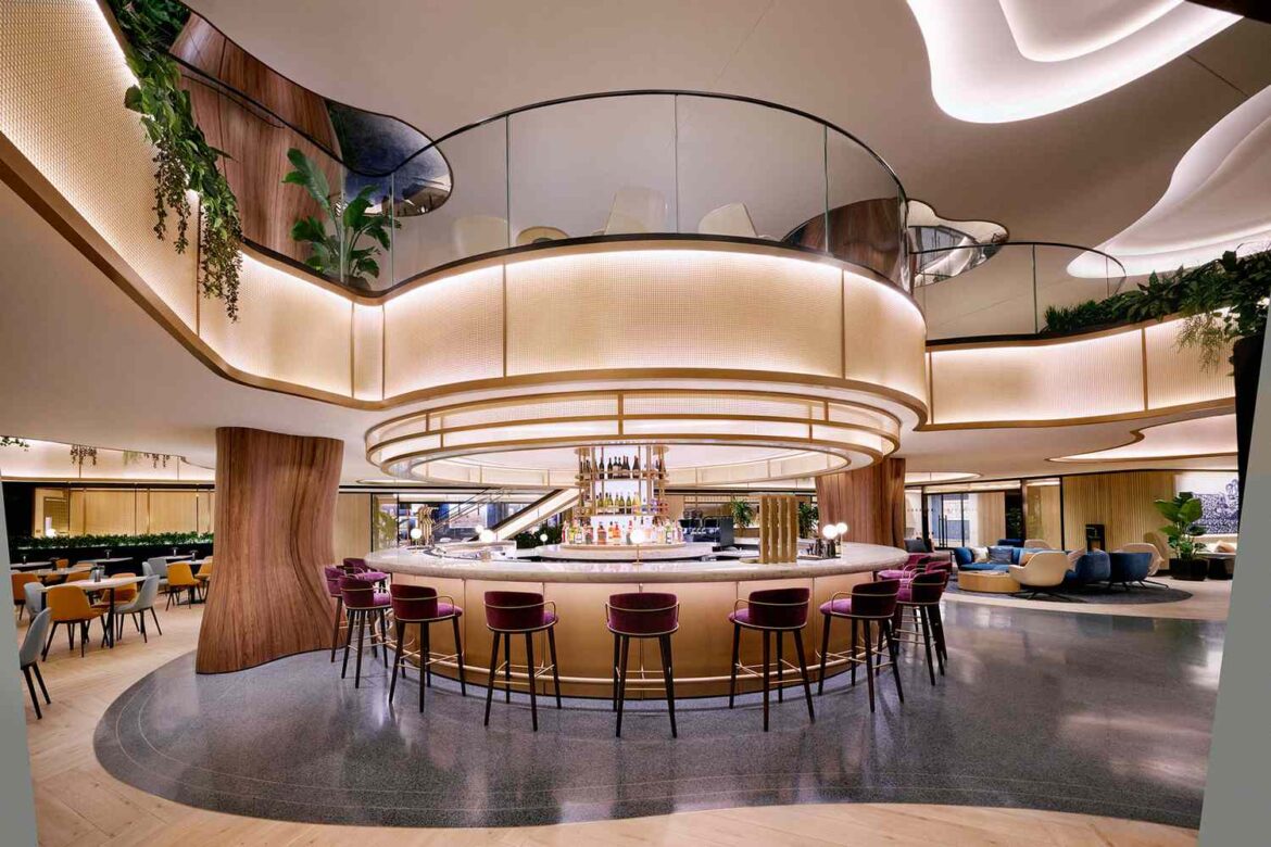 a bar with a bar and chairs