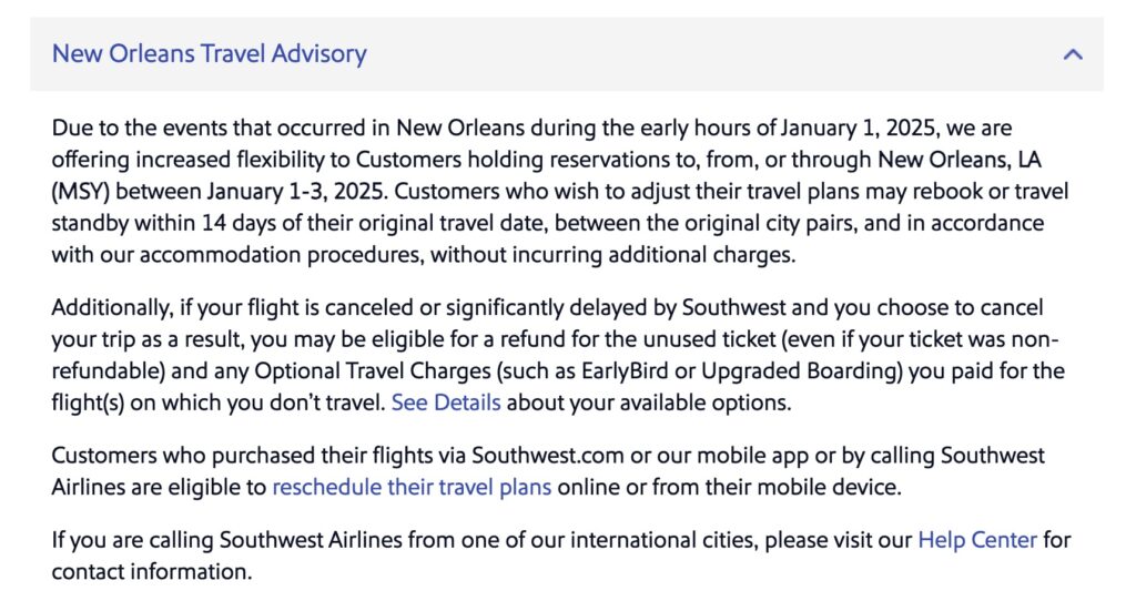 Southwest MSY Advisory