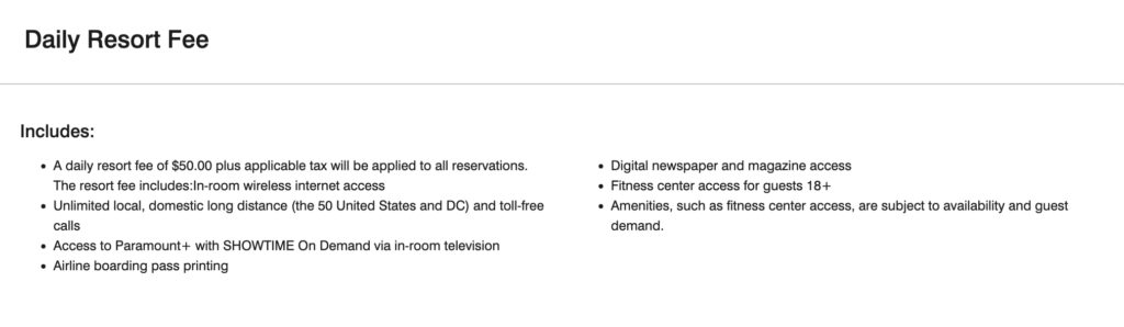 W Las Vegas Resort Fee