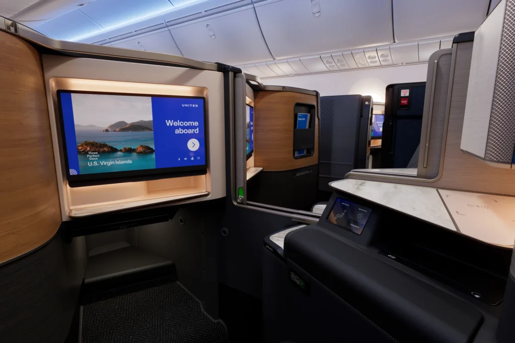 a large screen in an airplane