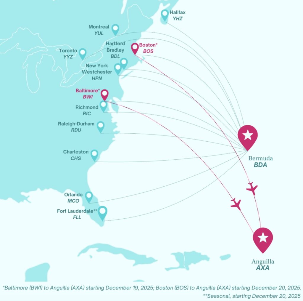 BermudAir Route Map June 2025