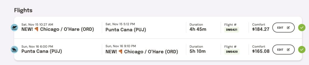 Chicago to PUJ No Sale