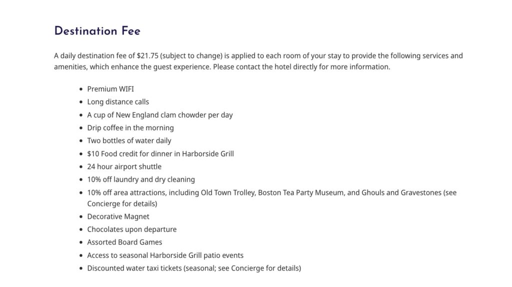 Hyatt Regency Boston Harbor Destinatin Fee