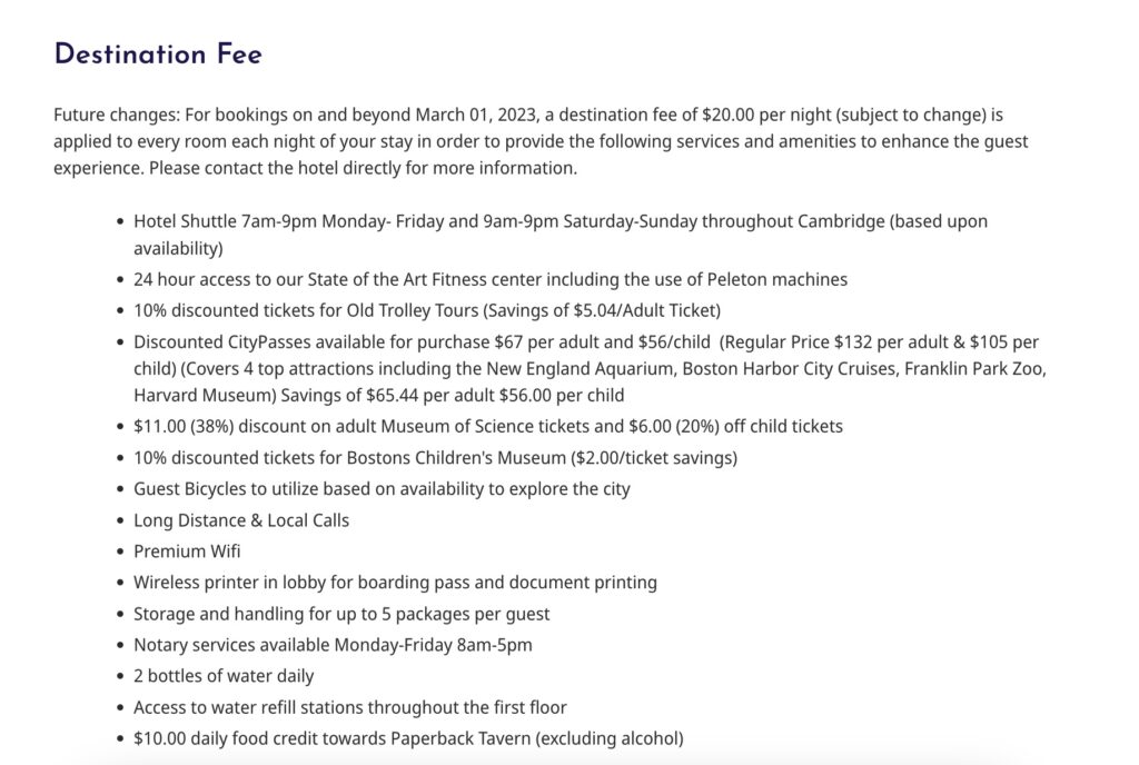 Hyatt Regency Cambridge Destination Fee