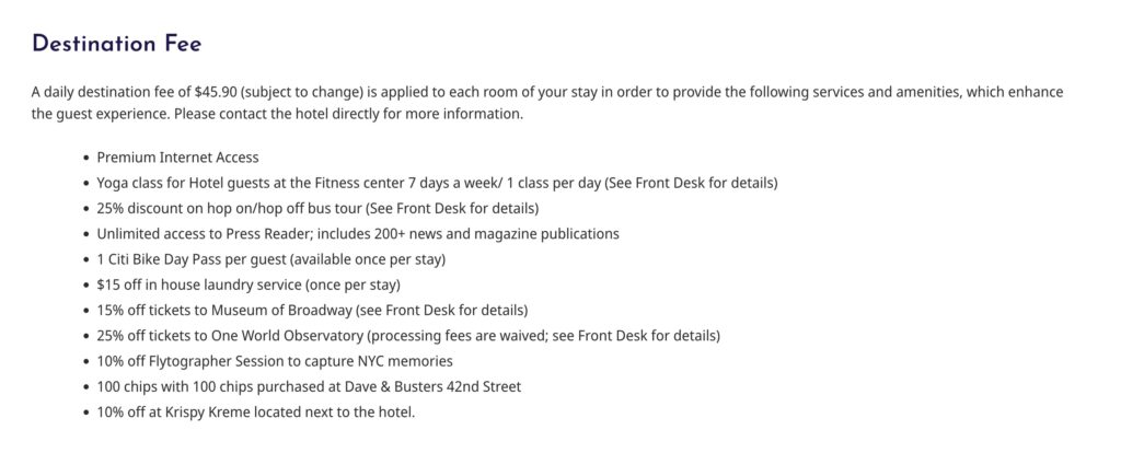 Hyatt Regency Times Square Destination Fee