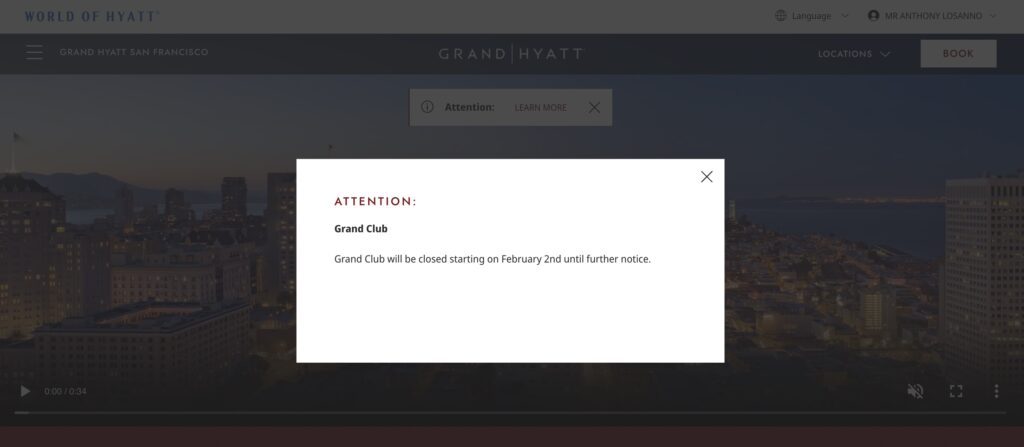 Grand Hyatt SF Grand Club Note