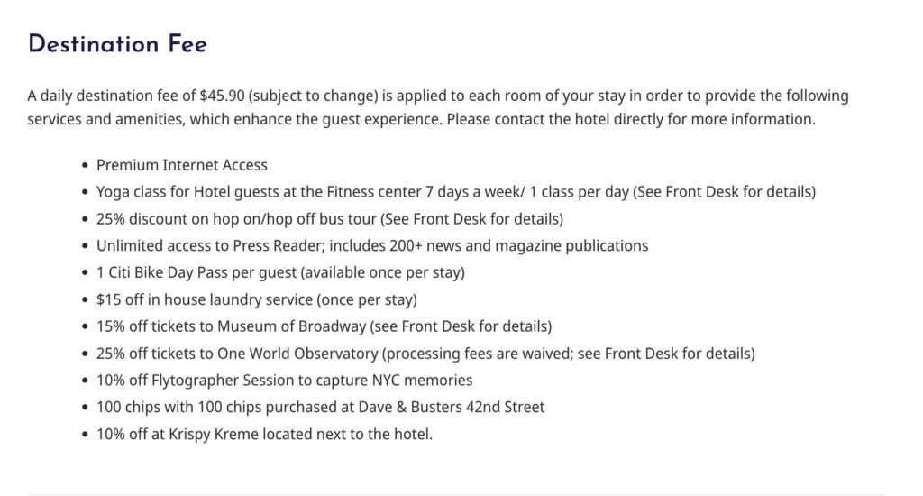 Hyatt Regency Times Square Amenity Fee