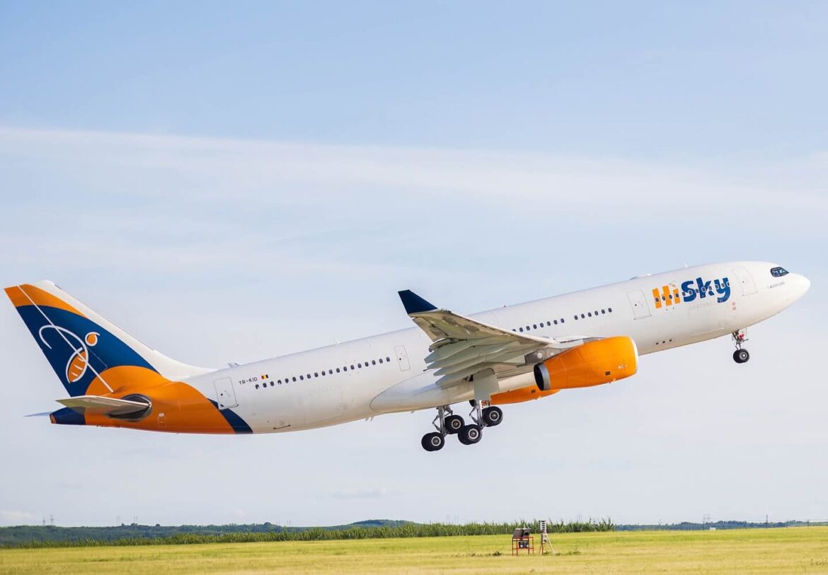 an airplane flying in the sky