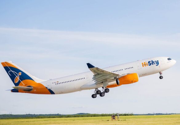 an airplane flying in the sky