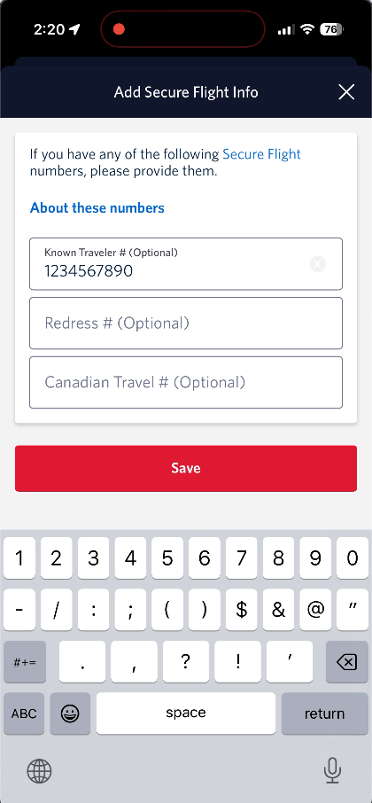 Delta Known Travel Number
