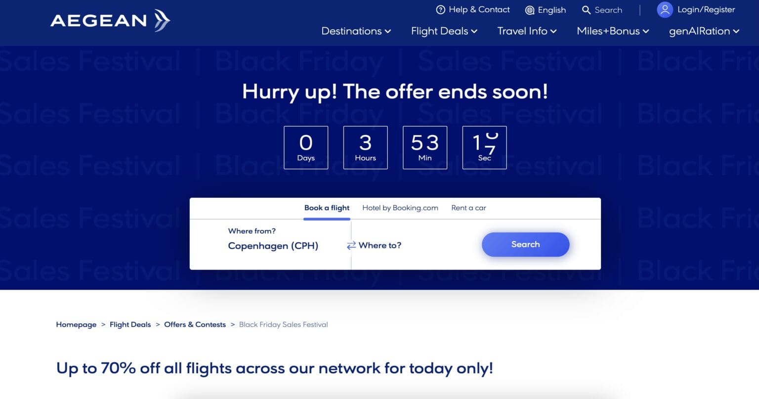 Aegean Launches Black Friday Sale With Up to 70% Off All Flights The
