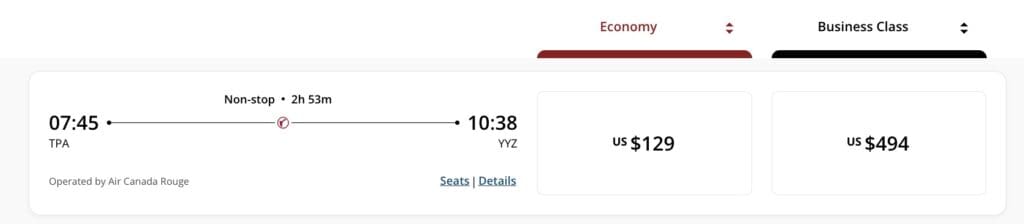 Air Canada Rouge Booking