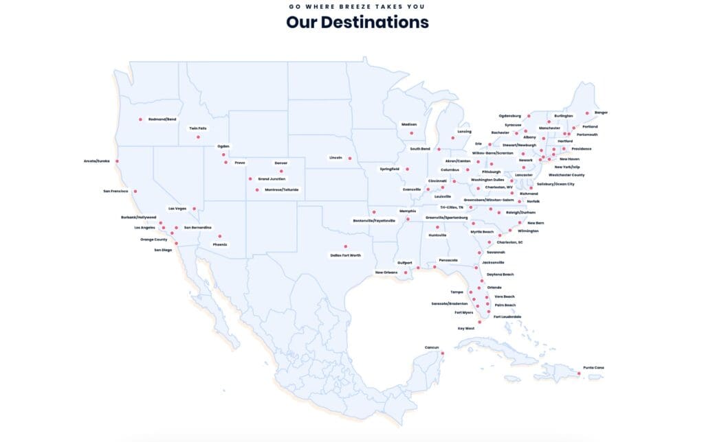Breeze Airways Map December 2025
