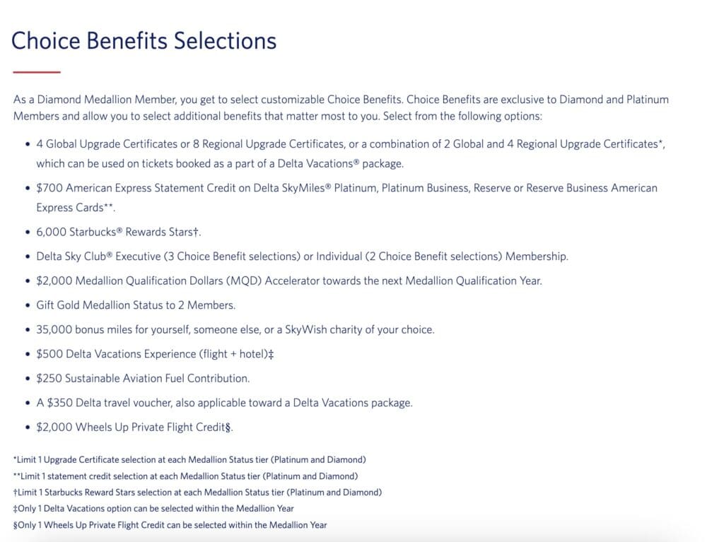 Delta Choice Benefits Selections
