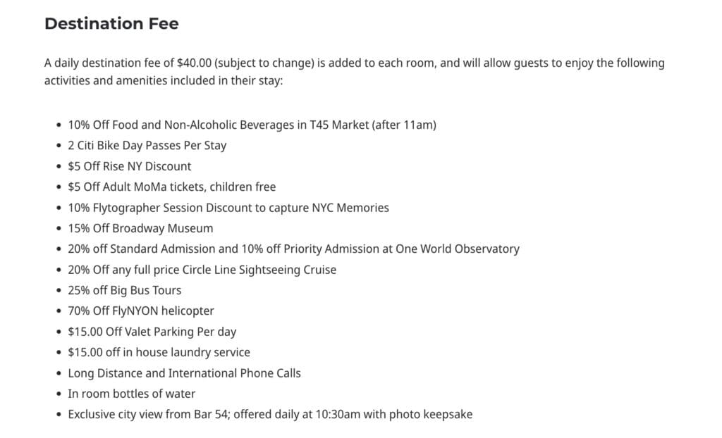 Hyatt Centric Times Square Destination Fee