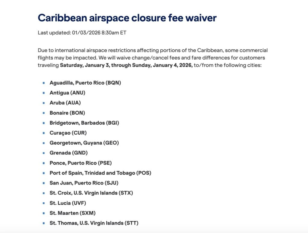 JetBlue Caribbean Fee Waiver