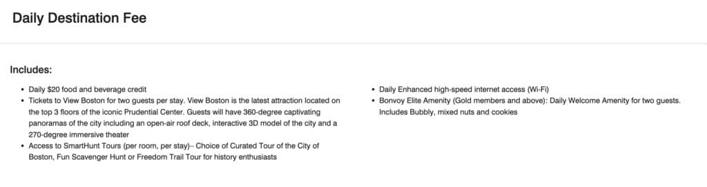 Marriott Boston Copley Place Destination Fee