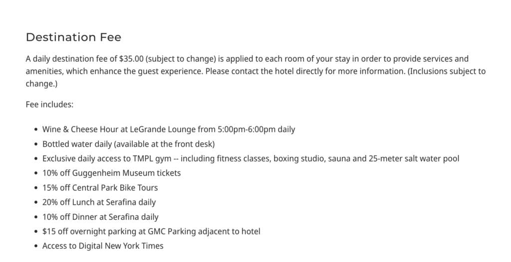 The Time New York Destination Fee