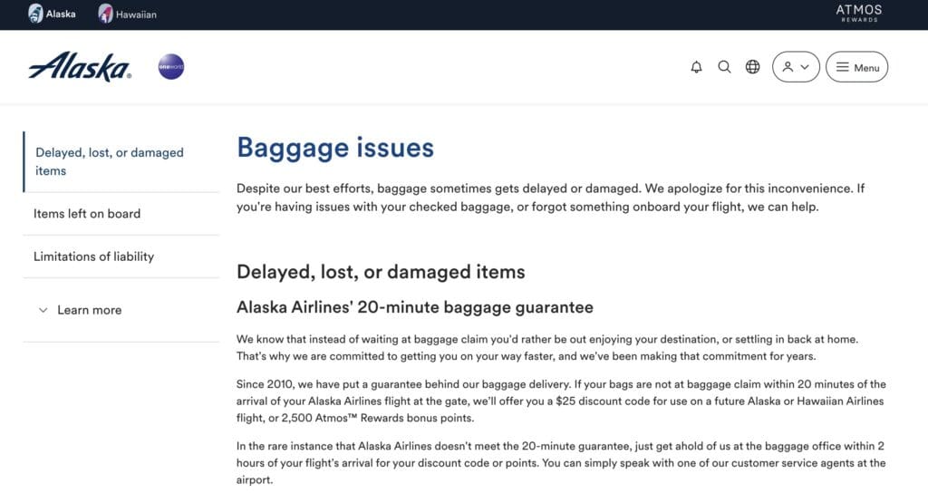 Alaska Baggage Guarantee