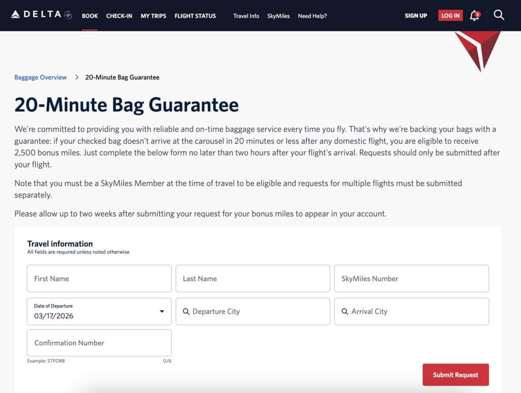 Delta Bag Claim Form