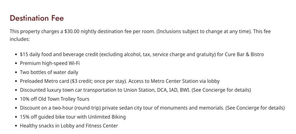 Grand Hyatt DC Destination Fee