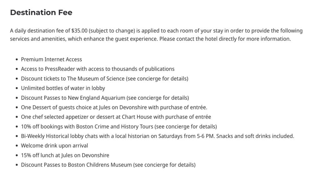 Hyatt Centric Boston Destination Fee