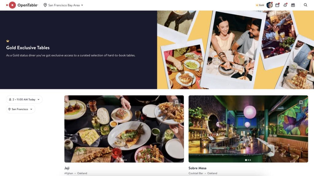 OpenTable Gold Tables