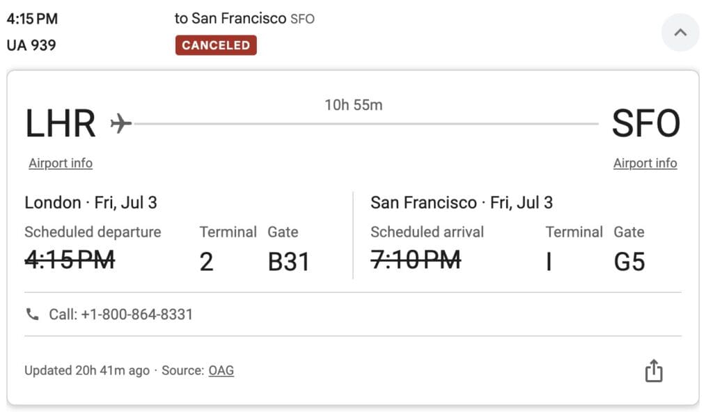 UA 939 Cancelled