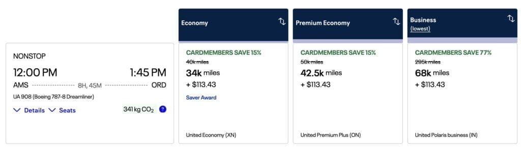 UA AMS to ORD Booking